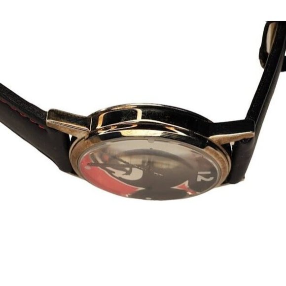 Mickey Mouse Disney Red Black Silver Face Watch Stitched 11200331 Time Works